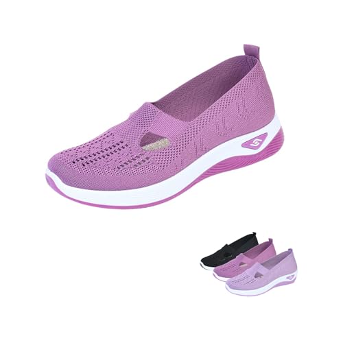 Women's Comfortable Breathable Knitted Sneakers, Cut-Out Woven Orthopedic,Hands Free,Low-Top, Casual,Work Shoes