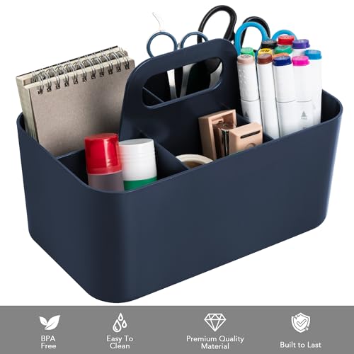 Image of Tiawudi Multipurpose Caddy Organizer, Plastic Caddy with Handle, Stackable Desk Organizer for Stationery, Marker and Pencil, Office Supplies Organizer, Dorm Caddy