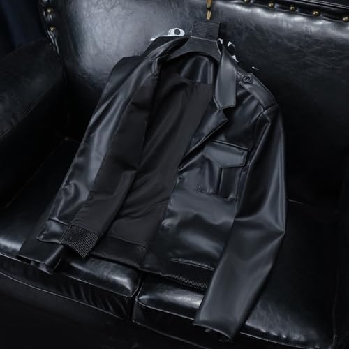 Chaqueta de cuero sintético para hombre estilo motociclista miniatura 4