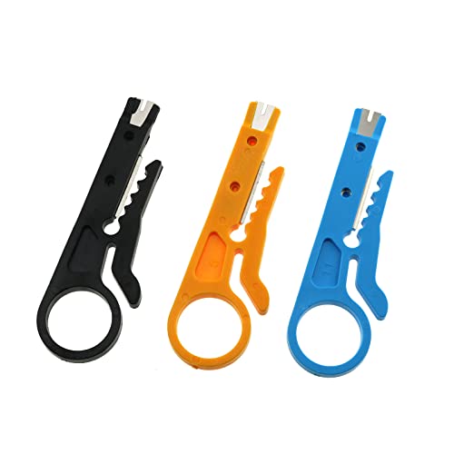 E-outstanding Mini Wire Stripper 3PCS Portable Crimping Tool UTP STP Network Cable Cutter Impact Punch Down Tool for Keystone Jack RJ45 Ethernet Module Blue/Yellow/Black
