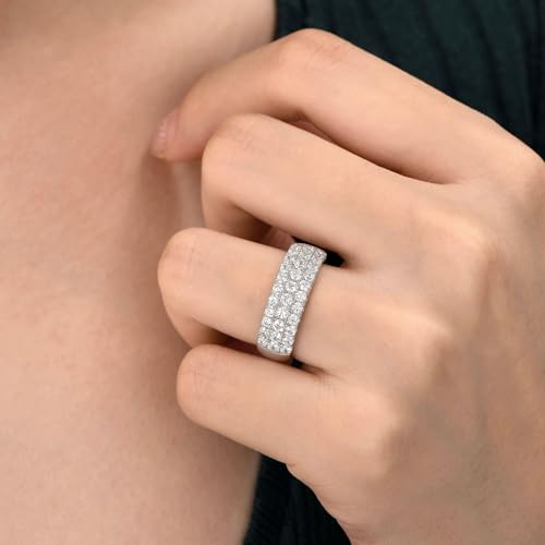 SHELOVES Three Row Eternity Ring for Women Round Cut CZ Sterling Silver Wedding Bands Rings for Her Size 5-123