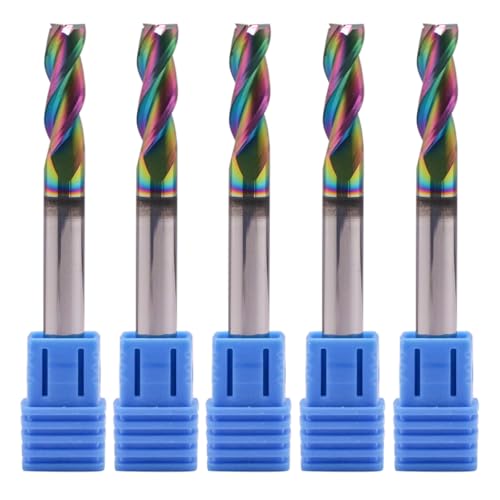 Image of 5Pcs 1 /4 inch 3 Flute Solid Carbide Square End Mills for Aluminum, DLC Coated | 37 Helix, 1 /4 inch Cutting Dia, 1 /4 inch Shank Dia, 3 /4 inch Length of Cut, 2-1 /2 inch Overall Length for Milling Aluminum and Copper