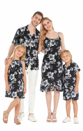Image of Hawaii Hangover Family Matching Hawaiian Clothes, Midnight Bloom | Family matching Hawaiian outfits, Midnight Bloom, lightweight rayon, machine washable, tropical floral print, luaus, cruises