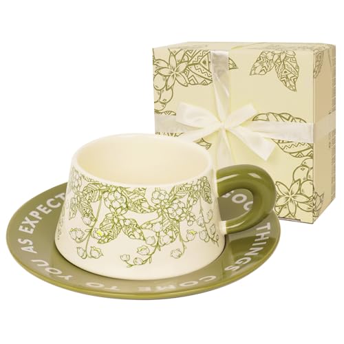 JMCRATE Ceramic Coffee Mug with Saucer Set, Creative Cute Cup