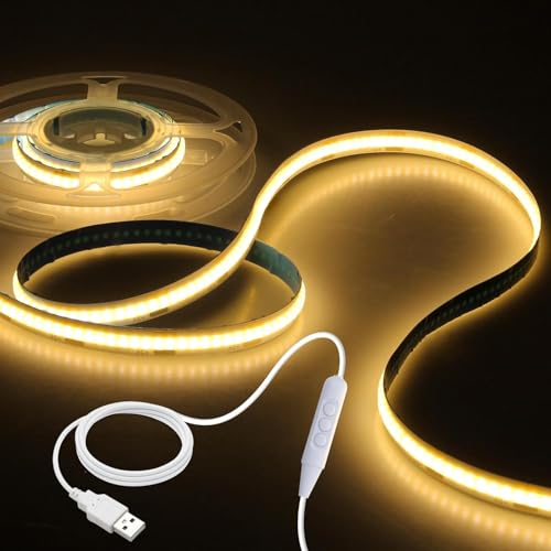 ALITOVE COBラインテープ USB ledテープ 5V 1M 320Leds 3000K調光可能 電球色フレキシブル 高密度 LEDテープライトCRI85+ COB LEDストリップライト 切断可能 取付簡単 非防水 イルミネーションライト 店舗 室内 ホーム装飾用 DIY (電球色3000K 1M)