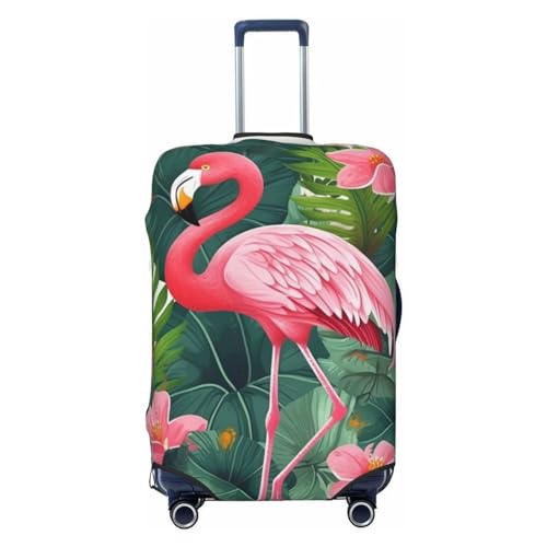 Flamingo Bird Round Leaves Luggage Cover Elastic Washable Suitcase Cover Anti-Scratch Suitcase Protector Spandex Luggage Protector Travel Baggage Covers for 18-32 inch Luggage, Small, Black