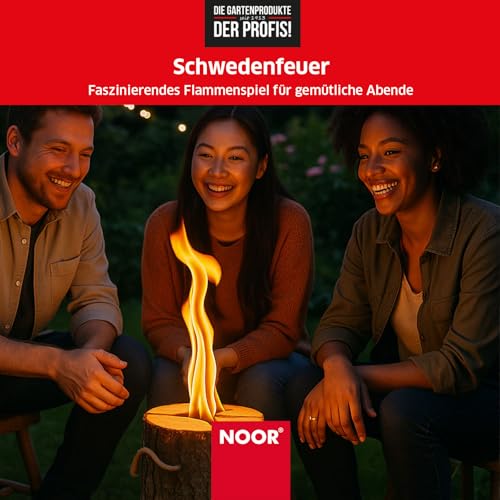 NOOR Schwedenfeuer- Baumfackel für draußen mit 25 cm Höhe und 17- 24cm Durchmesser- Schwedenfackel für Garten, Camping, Party mit 4- 5 Stunden Brenndauer- Outdoor Gartendeko aus Holz-2