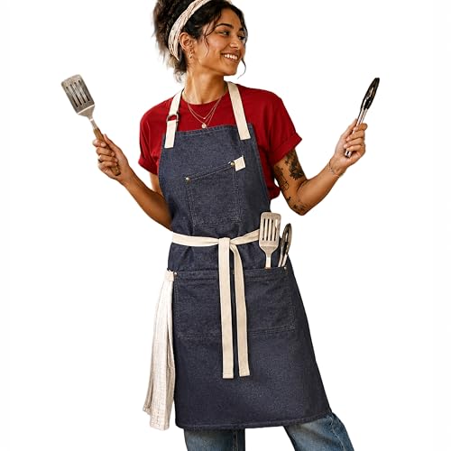 Image of 100% Cotton Unisex Apron - Adjustable Neck Straps, Vibrant Print, Reinforced Stitching, Multipurpose& Deep Pocket - for Cooking, Catering, Gardening, Painting-Printed Aprons