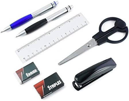 Exerz Desk Organiser / Stationery Organizer / Pen Holder / Desk Tidy  with Stationery Set 30x16x9 cm - Scissors, Stapler, Staples, Pens, Ruler, Eraser INCLUDED