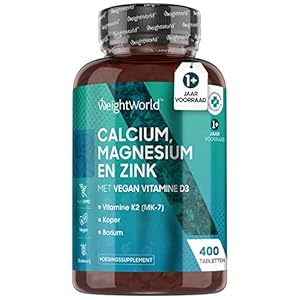 Magnesium, Calcium, Zink en Vitamine D3-400 vegan tabletten voor meer dan 1 jaar voorraad – Glutenvrij, niet-GMO…