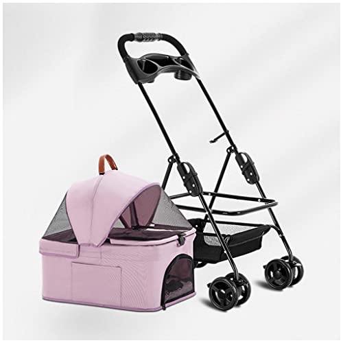 Hundebuggys für kleine und mittelgroße Hunde, Katzentransportboxen und -buggys, abnehmbarer Reisebuggy für Haustiere, tragbarer Hundekinderwagen, abtrennbarer Tragewagen (Pink) (Pink)