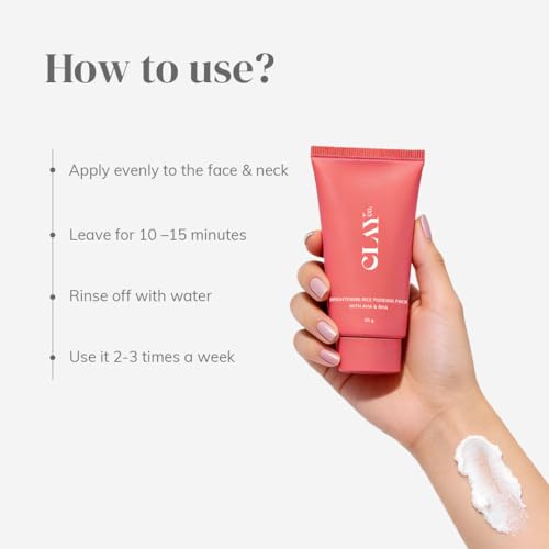 Image of Clayco Detan Rice Face Pack with AHA & BHA | Brightening D-Tan Face Pack with Salicylic Acid for Tan Removal, Acne & Oily Skin | Exfoliating Rice & Clay Face Mask for Clear, Smooth & Glowing Skin | 50g