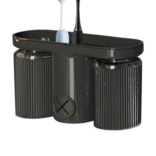 Soporte para cepillos de dientes con vasos,Soporte para cepillos de dientes - Organizador de cepillos de dientes eléctricos - Soporte multifuncional para cepillo de dientes con tazas, almacenamiento d