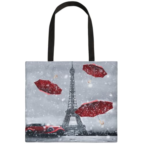 Mularoka Tower Umbrella Car Square Canvas Tote Bag Top Handle Purses Stylish Women Canvas Shoulder Tote Bags Reusable Handbags for Work Travel Picnic Beach Shopping Gym Hiking