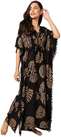 BC Boston Club Black Printed Kaftan Maxi Nighty For Women/Viscose Rayon Kaftan