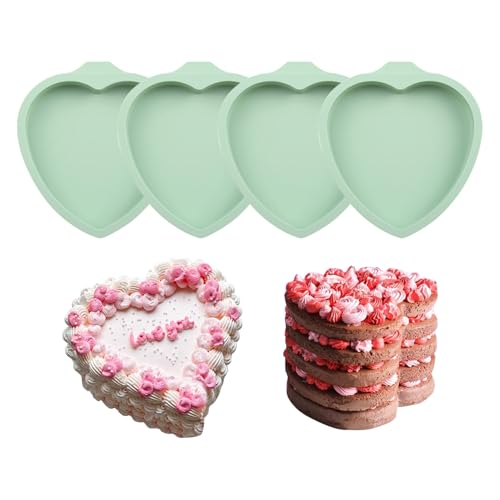 Qeleg 4Pcs Heart Shaped Cake Pans,6 Inch Silicone Pancake Mold,Layer Cake Pan Sets For Jumbo Whoopie Pie, Vegetable Pancakes, Taco Shells, Pizza Crust, Omelet, And Resin Craft(Heart)