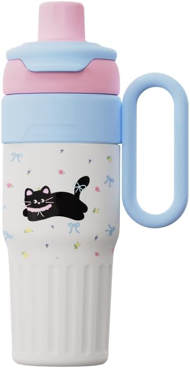 ZZT 26 OZ Stainless Steel Tumbler With Ceramic Coated Interior with Handle and Straw,Leak Proof,Stainless Steel Insulated Mug,Gifts for School,Work,Home (Cute Cat)