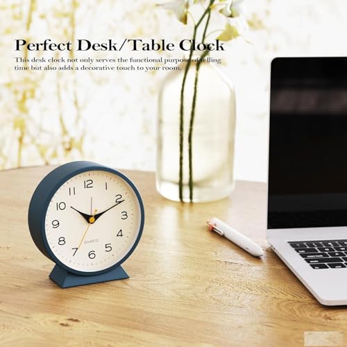 Image of JASIFS 4.5 inch Analog Alarm Clock, Retro Desk Clock Battery Operated,Slient Metal Table Clock with Light for Living Room Decor,Bedroom,Bedside (Navy Blue)