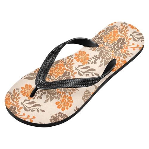 Sinestour Orange Floral Blossom Flip Flops for Beach Thong Sandals Anti-slip Lightweight Beach Slippers for Summer Travel Swim2