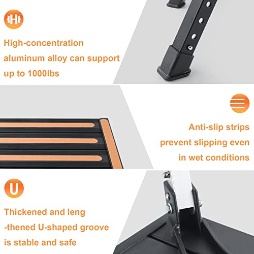 Image of Safety RV Steps, Yagud Height Adjustable Folding Platform Step with 17 inch X 12 inch Anti-Slip Surface, Rubber Feet, Handle, Reflective Strips, and T Level, Aluminum RV Step Stool Supports Up to 1000lbs