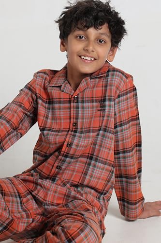 Image of Under Fourteen Boys Cotton Night Suit Set | Soft Breathable 2Pcs Sleepwear /Nightwear /Sleepsuit /Loungewear Co-Ord | Checks Top & Pyjama | Elastic Waist & Pockets | Multicolor Pajama Party & Gifting Set