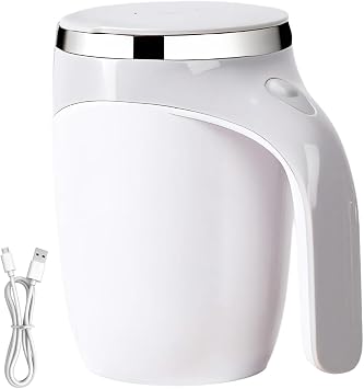 Auto Stirring Coffee Mug, 380ml Self Mixing Cup with Seamless Stainless Steel Inner Chamber, One Touch Operation for Quick Blending and Cooling, for Hot or Cold Drinks