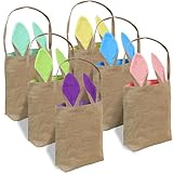 PIXHOTUL 6 Pack Easter Bunny Bags, Rabbit Ears Baskets Jute Cloth Tote Bags for Kids Eggs Hunting, Candy and Gifts Carry Bucket at Easter Party (6, Color 2)