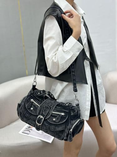 Image of Designer Denim Handbags for Women Hobo Tote Bag Crossbody Denim Purses Blue Jean Shoulder Bag