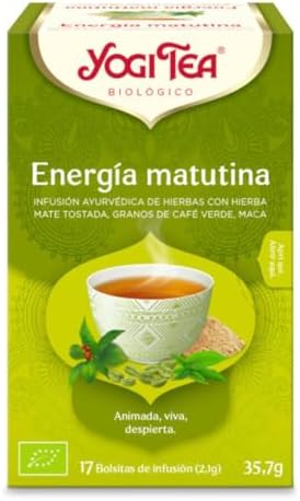 Yogi Tea, Energía Matutina - Infusión Ayurvédica de hierbas y especias con hierba mate, granos de café y té verde - 17 bolsitas (35,7g)
