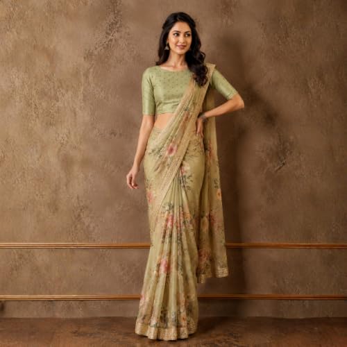 Image of Studio Shringaar Women Cotton Silk Silky Brocade Readymade Elbow Length Sleeves Saree Blouse Choli