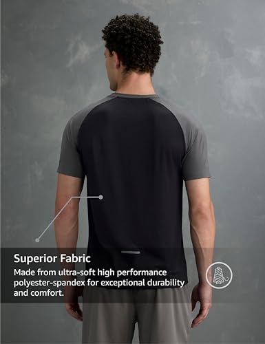 Image of Symbol Premium Men's Solid Regular Fit Sports Stretch T-Shirt | Round Neck | Raglan Sleeve | Moisture-Wicking | Activewear | Running | Gym | Plain (Available in Plus Sizes)