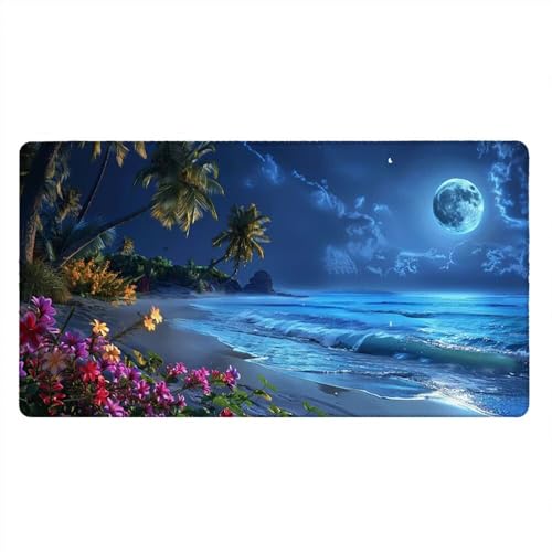 Alfombrilla Ratón XXL Alfombrilla Escritorio 1600x800mm Mouse Pad Mejora la Precisión y la Velocidad con Base de Goma Antideslizante y Bordes Cosidos Duradera Cómoda, Juegos (Playa De La Luna) xR8-927
