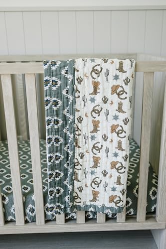 Image of Mebie Baby Muslin Quilt, Southwest Aztec and Outlaw Cowboy, 100% Muslin Cotton Baby Blankets for Girls and Boys, Muslin Baby Blanket for Newborns, 47 inchx47 inch