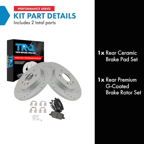 Image of TRQ Performance Rear Brake Pad and Rotor Kit Ceramic G-Coated Compatible with 2019-2024 Hyundai Palisade 2019-2020 Santa Fe 2020-2024 Kia Telluride