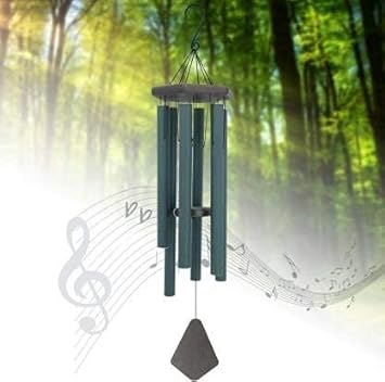 NATURAL MELODY 6 Pipe Steel, Aluminium and Wood Wind Bells Chimes for Home Balcony Living Room Decor with Sweet Sound (36 Inch,Green)