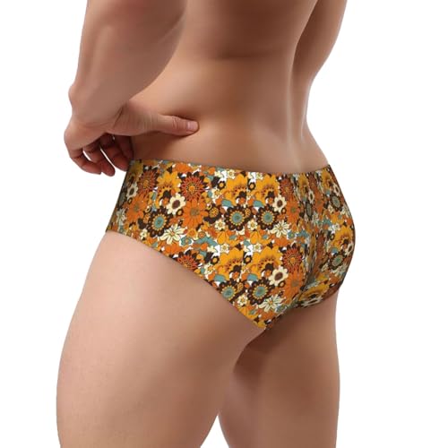 70s 60s Retro Orange Flowers Men's Briefs Triangle Underwear Comfortable Breathable Man Panties3