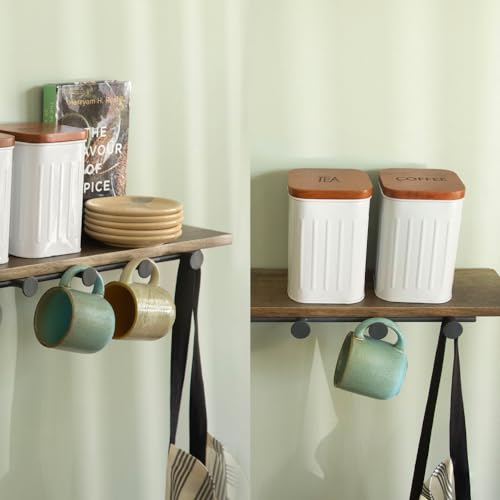 Image of Ellementry Aaron Wooden Wall Shelf with 5 Hooks | Home Decor Items | Wall Mounted Book Shelf| Shelves for Living Room /Kitchen /Bedroom Decoration | Floating Wall Shelves | Hanging Wall Mount Display