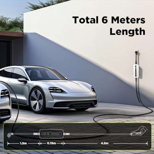 ev Charger 10/16A Type 2 Portable EV Charging Cable EU Standard Switchable Charging Box Schuko 2-Pin IEC 62196-2 Electric Car (Euro Plug) 2.2/3.6 kw, 6 m/20 ft