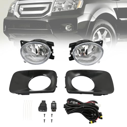 Getfarway Pair Fog Lights w/Bezels Switch Wire Harness Trim Kit Replace 33901-SZA-305 33951-SZA-305 Fit for Honda Pilot 2009-2011 Left ＆ Right Side Bumper Driving Fog Lamp Cover Panel w/Screws