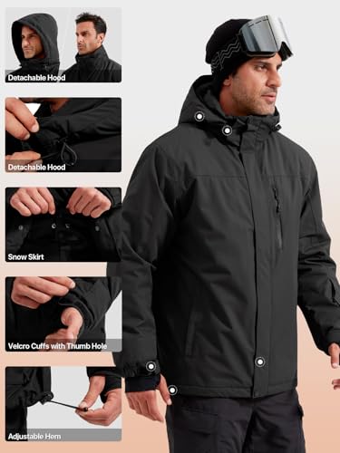 FREE SOLDIER Men's Waterproof Ski Snow Jacket Fleece Lined Warm Winter Rain Jacket with Hood Fully Taped Seams(Black,XL) - Image 5