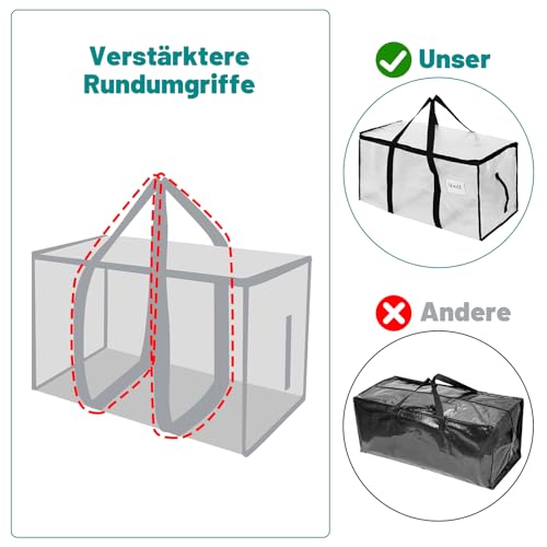 Dntorx 2 Stück 92L Große Aufbewahrungstasche mit Deckel, Transparente Umzugskartons Groß Faltbare Umzugstaschen Wasserfeste Storage Bag für Bettwäsche Bettdecken Spielzeug Kleidung Aufbewahrung