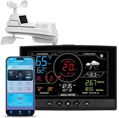 AcuRite Iris (5-in-1) Home Weather Station with Direct-to-Wi-Fi Wireless Display and Alerts for Remote Monitoring Indoor/Outdoor Temperature and Humidity with Wind Speed/Direction (01544M)