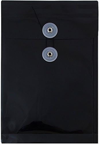 JAM PAPER Plastic Envelopes with Button & String Tie Closure - 6 1/4 x 9 1/4 - Black - 12/Pack