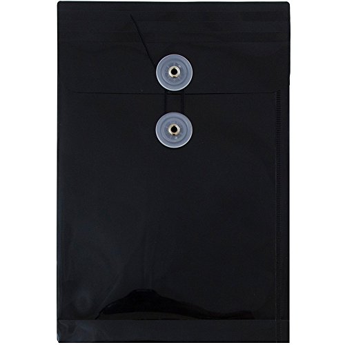 Jam Paper Plastic Envelopes With Button & String Tie Closure - 6 1/4 X 9 1/4 - Black - 12/Pack #TOP3