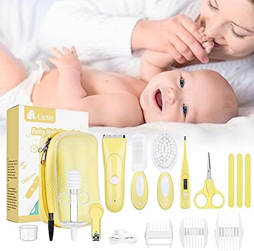 Lictin Baby Hair Clipper, Baby Health Care Kit - 16PCS Baby Grooming Kit Newborn, Baby Care Accessories, Safety Cutter Nail Care Set, Nursery Baby Care Kit for Infants Newborns(Yellow)