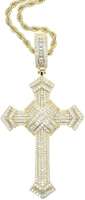 Sterling Silver and Stainless Steel Cross Necklace with Large Silver Pendant Chain, Hip Hop Style, Inlaid with Sparkling Cubic Zirconia, Fashion Statement Jewelry for Men and Women, Perfect for Any Occasion