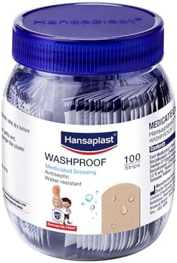 Hansaplast Antiseptic Washproof Bandage for injury & wounds | 100 Strips | First Aid | Water resistant | Provides Comfort to the Wound in Water | For Kids & Adults