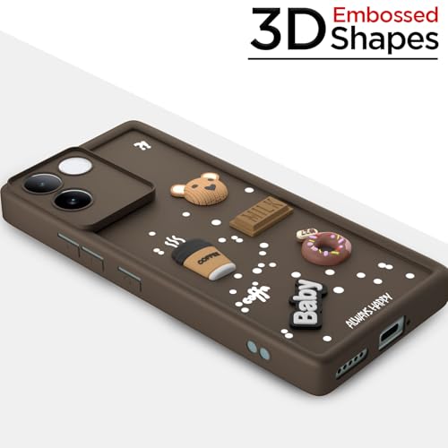 Image of Pikkme Back Cover for iQOO Z7 Pro 5G | Cute Fun Cartoon 3D Bear Silicone Full Body Protection Bumper Case (Brown)