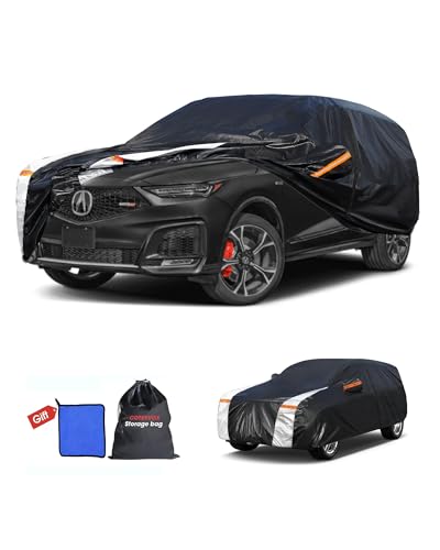Image of Multi-Layer Car Cover Custom Fit for Acura MDX(2007-2026), 100% Waterproof All Weather for Automobiles, Gift with Towel, Heavy Duty Car Covers for Rain Sun UV Protection with Door Zipper