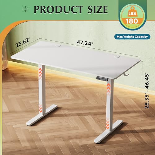 Image of DEVAISE Upgraded 48 x 24 Inch Standing Desk, One-Piece Desktop Electric Standing Desk with Adjustable Height, 3-Preset Memory Sit Stand up Desk, Computer Desk for Home, Office (White)